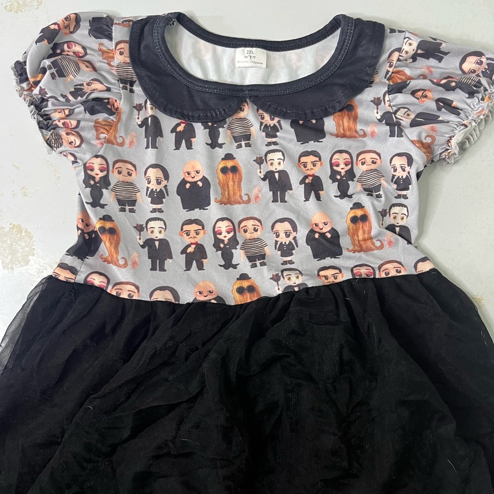 Little Rabbit Wears Addams Family print Dress